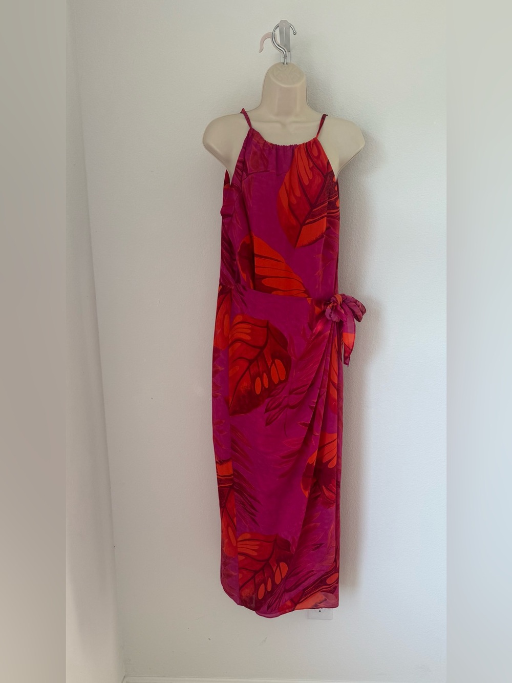 Floral Hot Pink & Orange Midi Dress Size 12 Vacation Cruise Resort Tropical